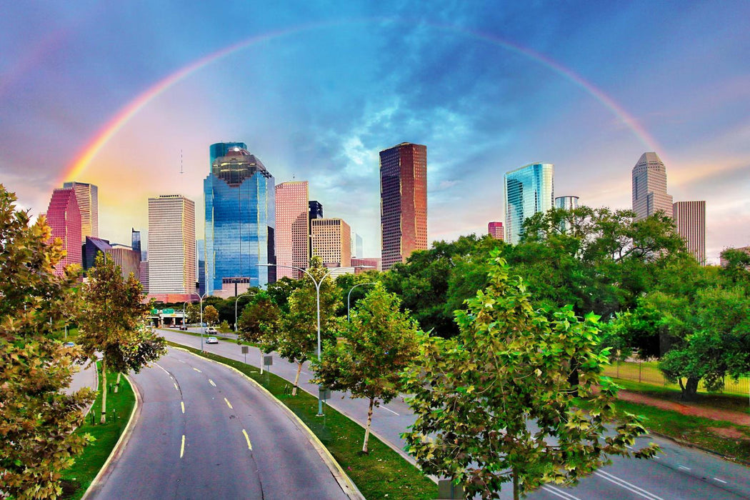 Tempered Glass With Foil - Rainbow Over Houston - Dark Green