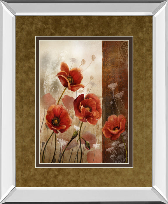 Wild Poppies Il By Conrad Knutsen - Mirror Framed Print Wall Art - Red