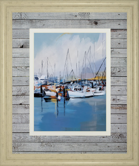 Along The Quay By Fitsimmons, A. - Framed Print Wall Art - Blue