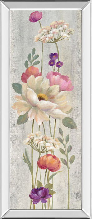 Retro Floral I By Silvia Vassileva - Mirrored Frame Wall Art - Light Gray
