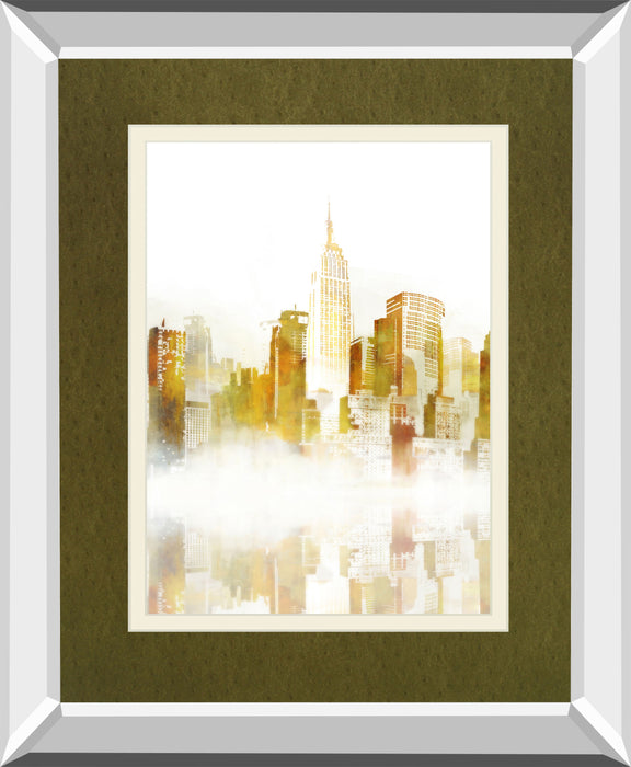 New York Sketch By Ken Roko Mirrored Frame - Yellow