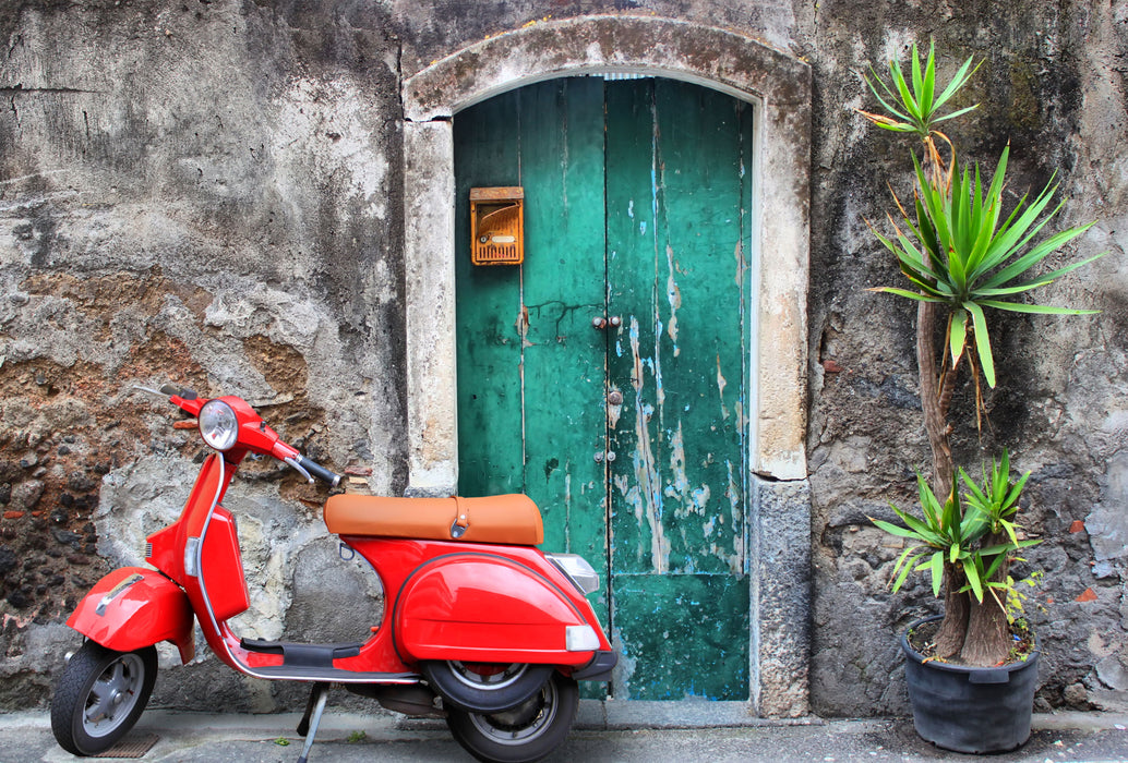 Small - Moped And Door - Green