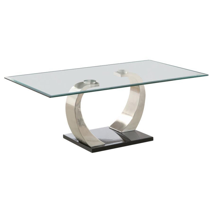 Pruitt - Glass Top Coffee Table - Clear and Satin