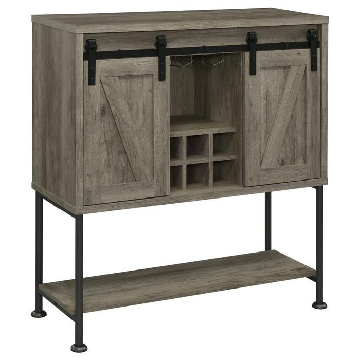 Claremont - Sliding Door Bar Cabinet With Lower Shelf - Grey Driftwood