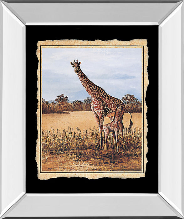 Giraffe - Mirror Framed Print Wall Art - Beige