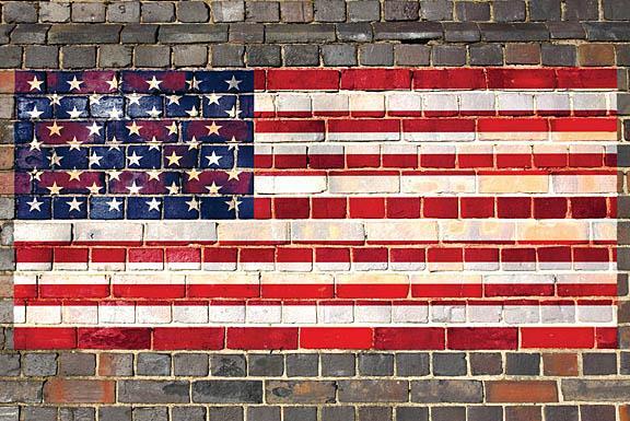 Usa Flag On Brick 2 By JG Studios - Red