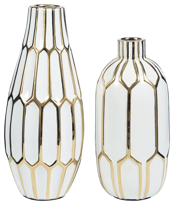 Mohsen - Vase Set (Set of 2) - Gold Finish / White