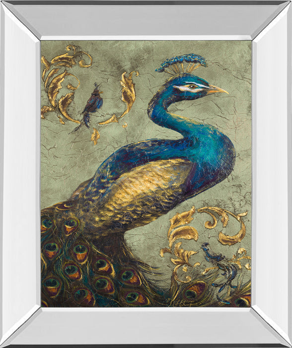 Peacock On Sage I By Tiffany Hakimipour - Mirror Framed Print Wall Art - Blue