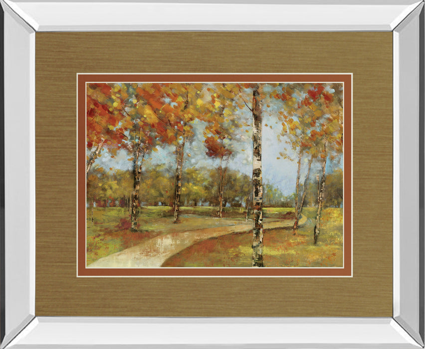Autumn Path By Carmen Dolce - Mirror Framed Print Wall Art - Dark Brown