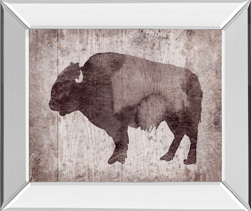 Wildness II-timber By Sandra Jacobs - Mirror Framed Bison Print Wall Art - Dark Brown