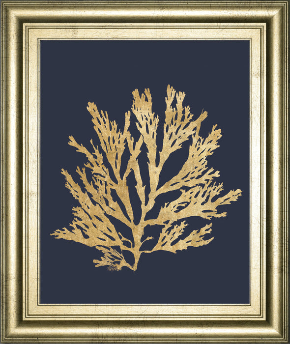 Pacific Sea Mosses I Indigo By Wild Apple Portfolio - Framed Print Wall Art - Gold
