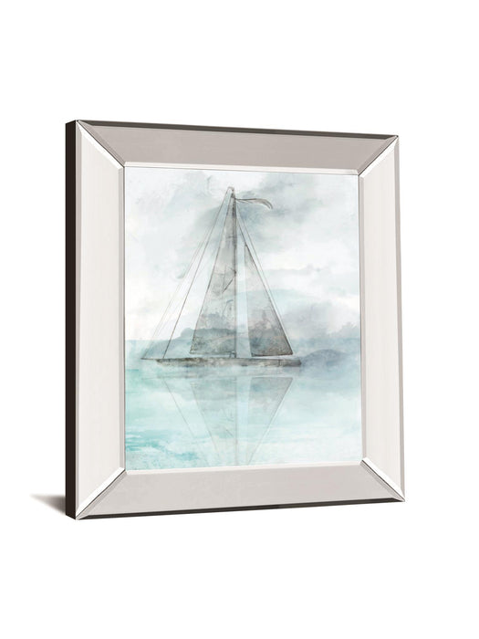 Sailing Boat II By Ken Roko - Mirror Framed Print Wall Art - Light Blue