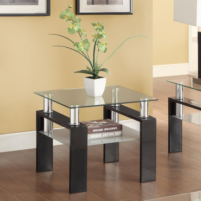 Dyer - Tempered Glass End Table With Shelf - Black