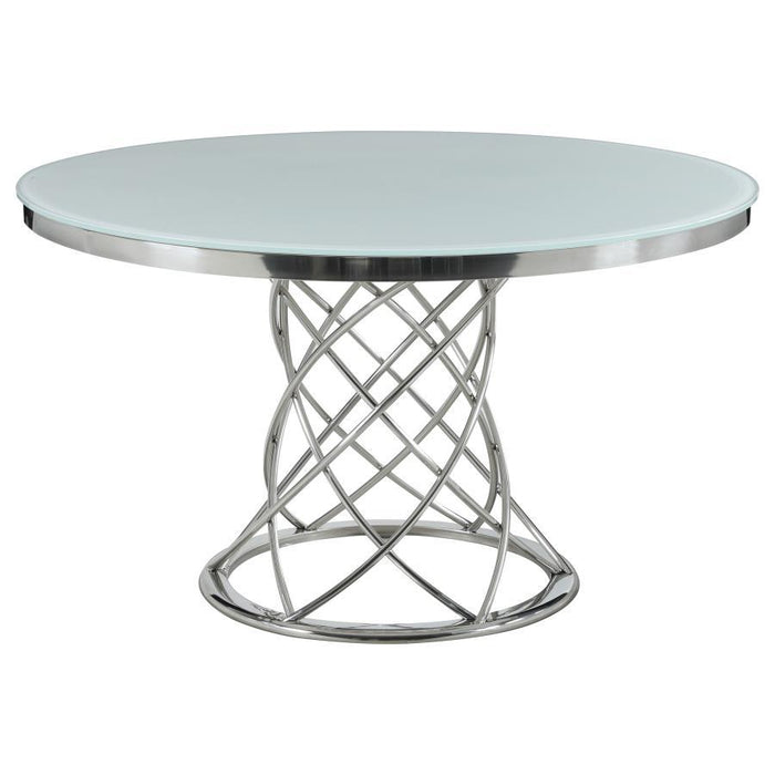 Irene - 5-Piece Round Glass Top Dining Set - White and Chrome