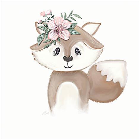 Cute Floral Fox By Makewells (Framed) (Small) - White