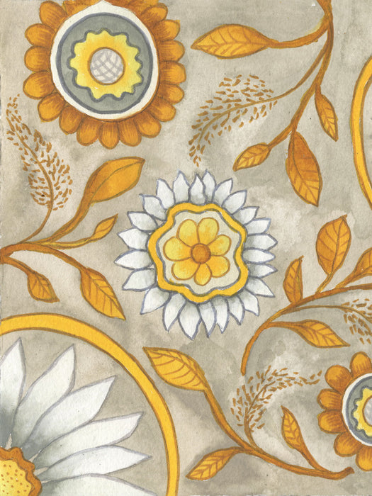 Flowers On Grey I By Elizabeth Medley - Yellow