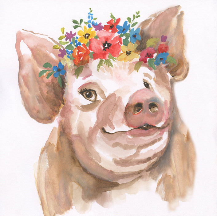 Gallery Wrapped Giclee On Canvas Pretty Pig - Pink
