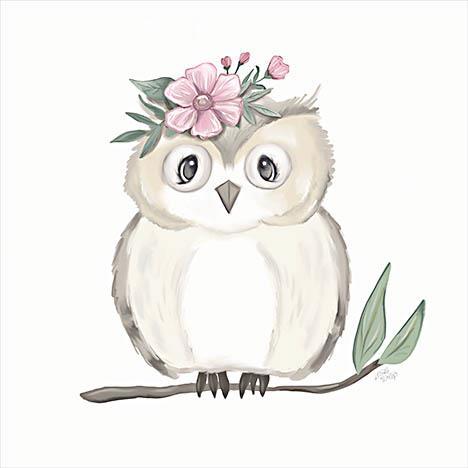 Cute Floral Owl By Makewells (Framed) - White