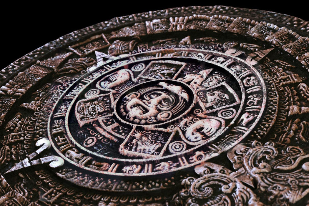 Tempered Glass With Rhinestones - Mayan Calendar - Dark Brown
