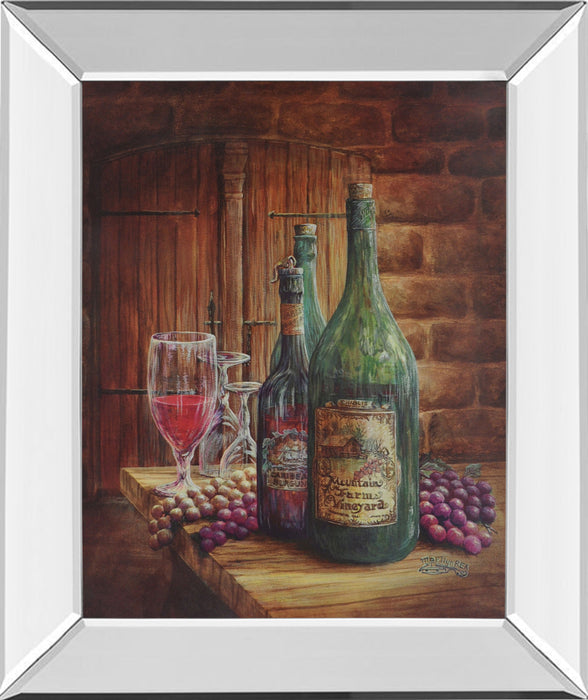 Vintage Wine Ill - Mirror Framed Print Wall Art - Dark Brown