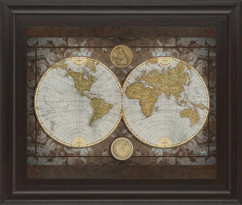 World Map By Elizabeth Medley - Framed Print Wall Art - Blue