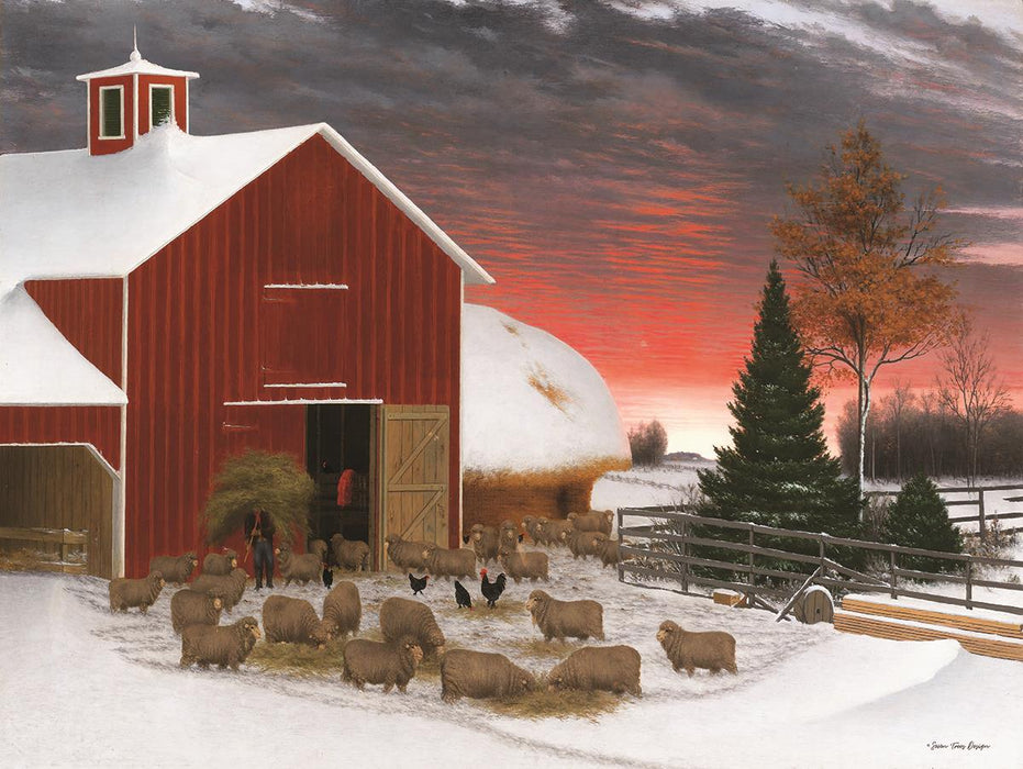 Framed - Snowy Farm By Seven Trees Design - Dark Red