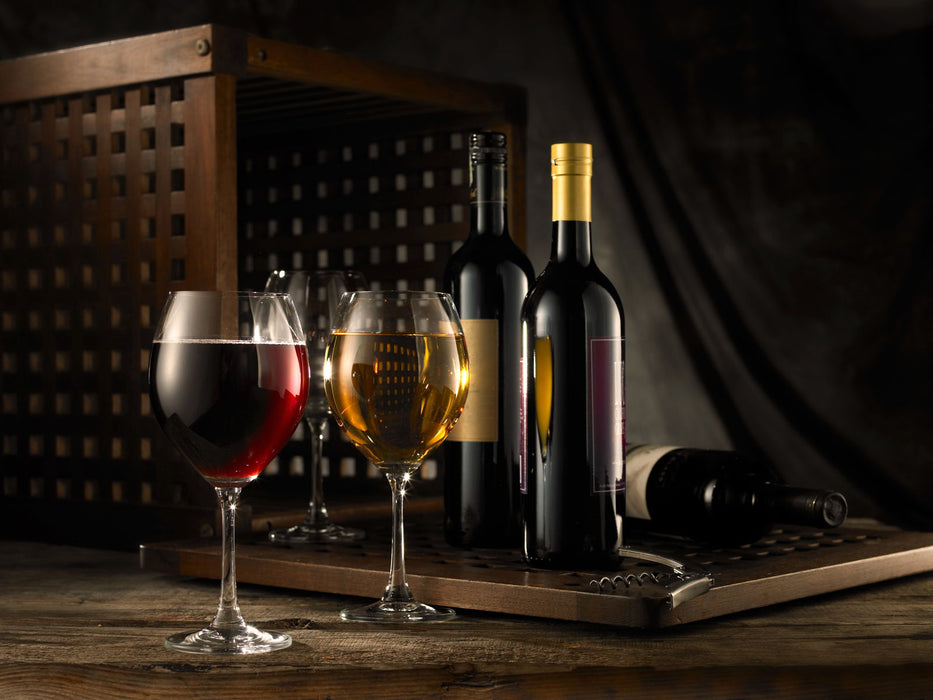 Wine Glasses & Bottle - Dark Brown