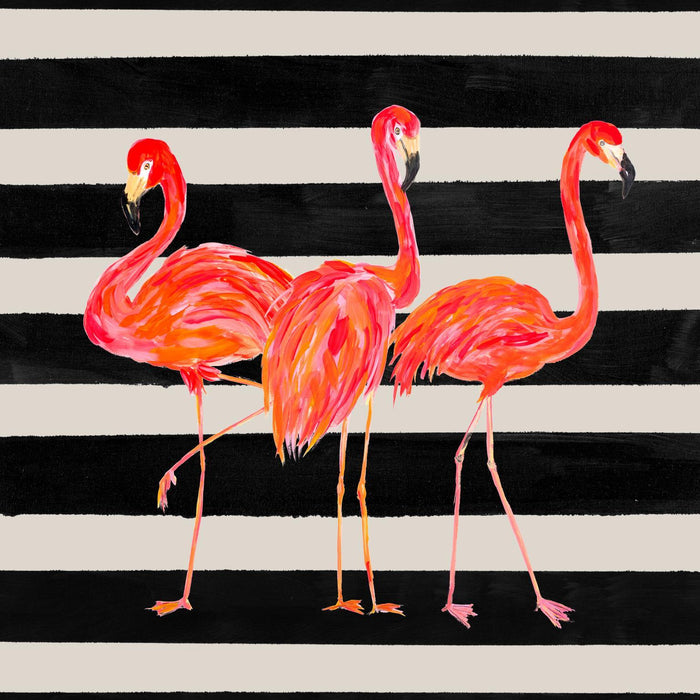 Fondly Flamingo Trio Square On Stripe By Julie Derice (Framed) - Red