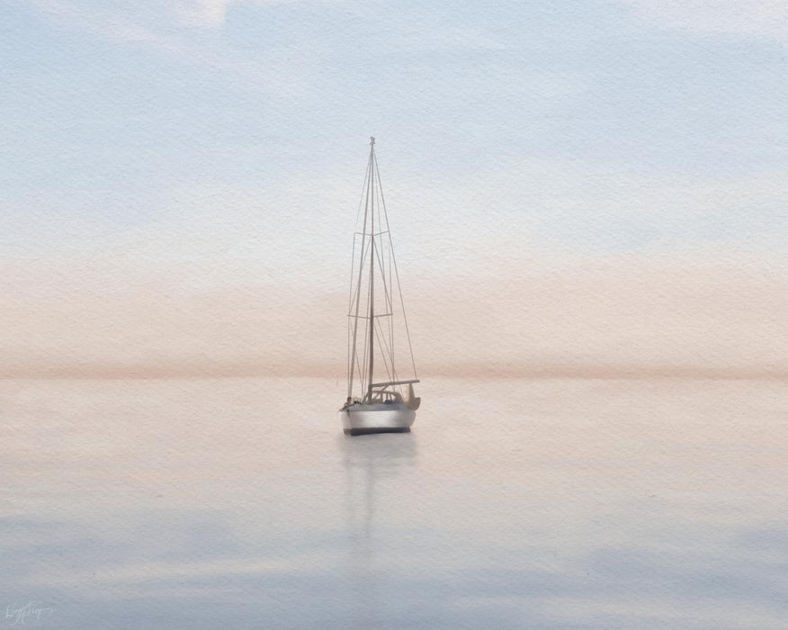 Quiet Morning Sail I By Elizabeth Medley (Framed) (Small) - Light Blue