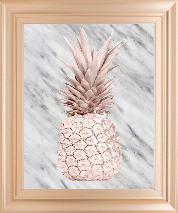 Rose Gold Pineapple On Gray Marble By Nature Magick - Framed Print Wall Art - Gold