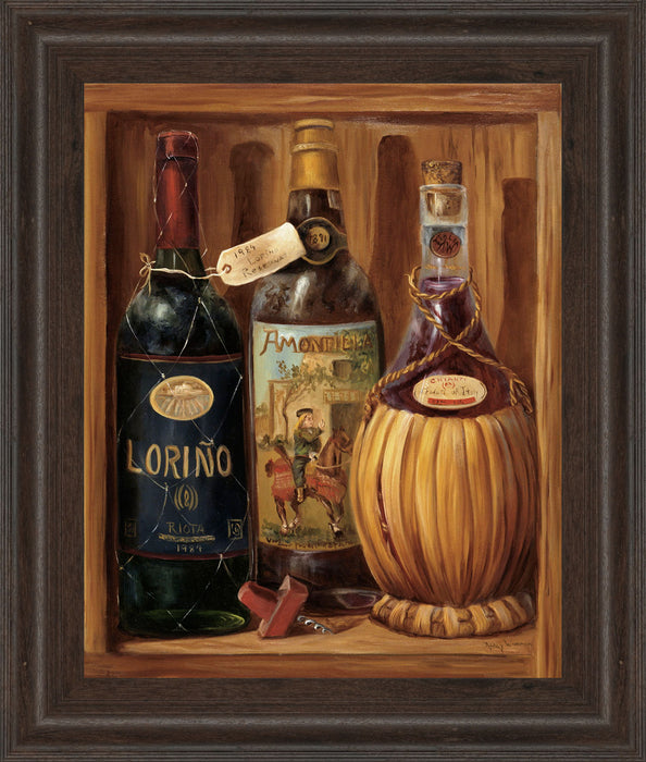 Vintage Wine Il - Framed Print Wall Art - Dark Brown