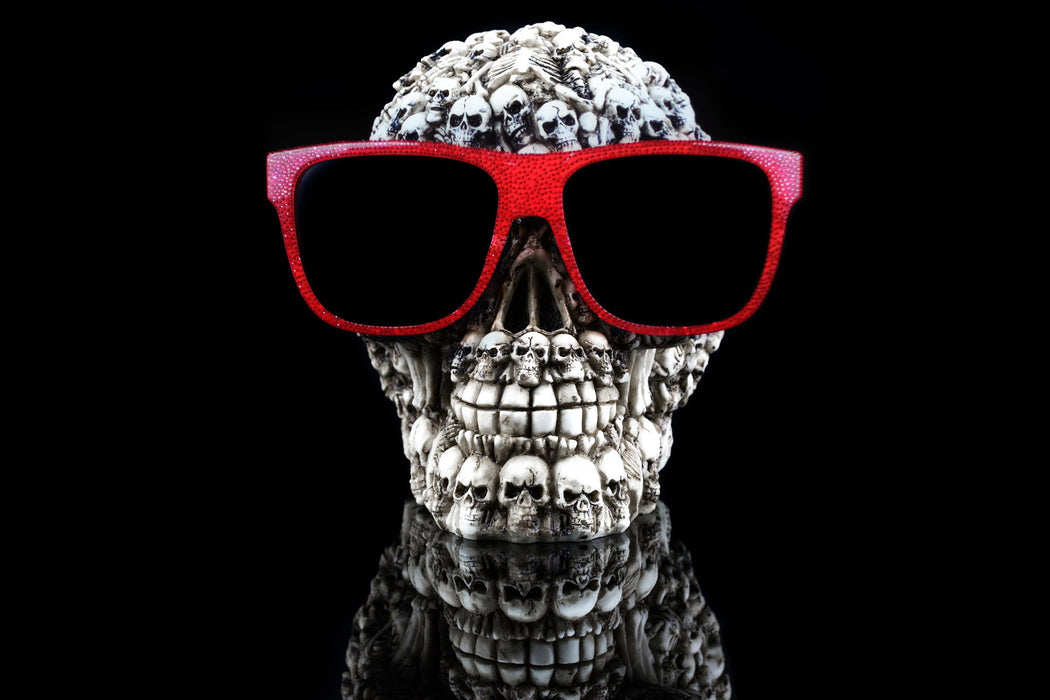 Tempered Glass With Foil & Rhinestones - Skulls On Skulls - Black