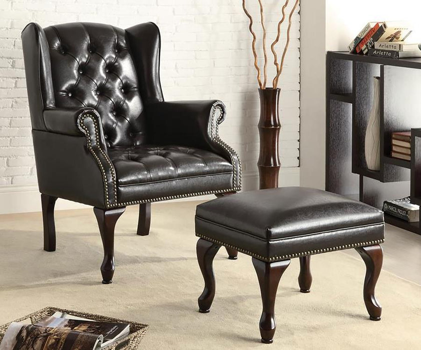 Roberts - Button Tufted Back Accent Chair With Ottoman - Black and Espresso