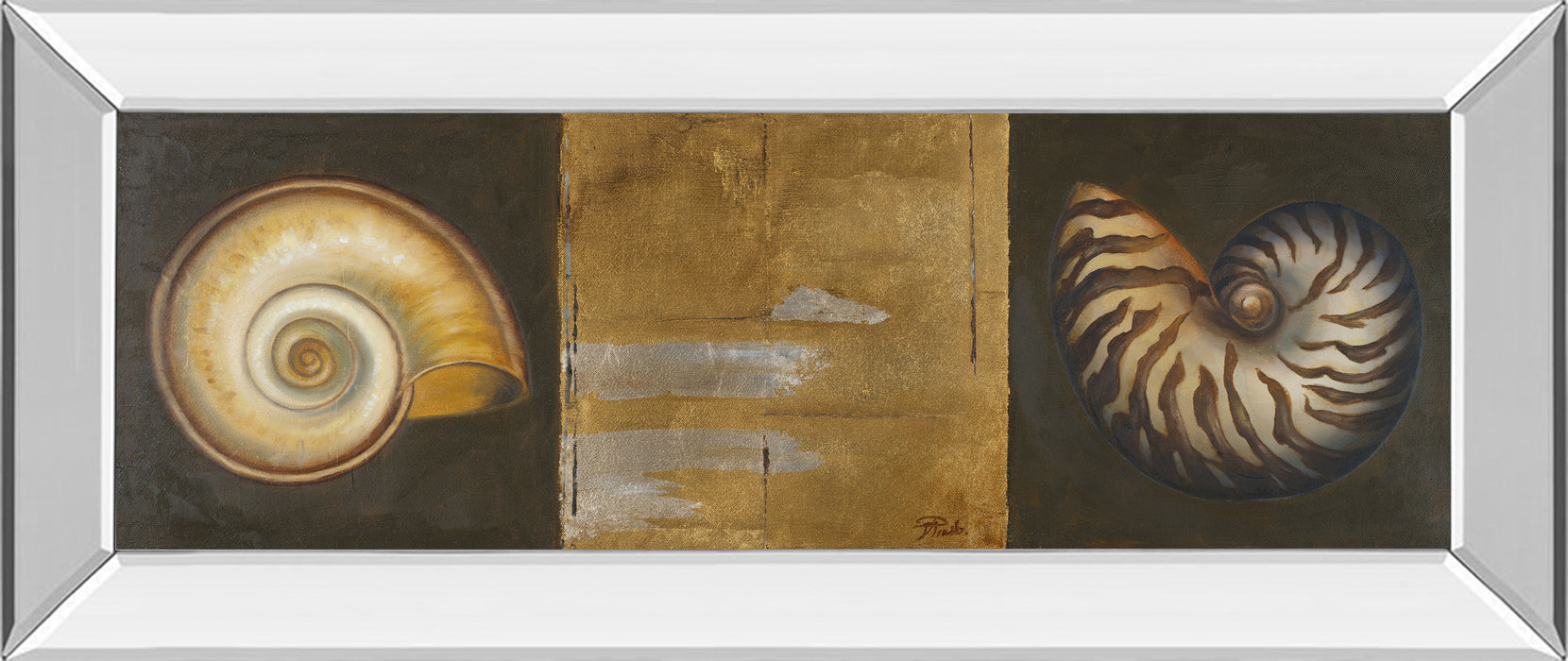 Seashells I By Patricia Pinto - Mirror Framed Print Wall Art - Yellow